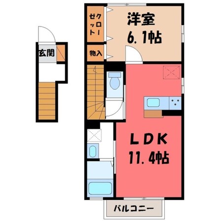 真岡駅 バス6分  大田山団地入口下車：停歩7分 2階の物件間取画像